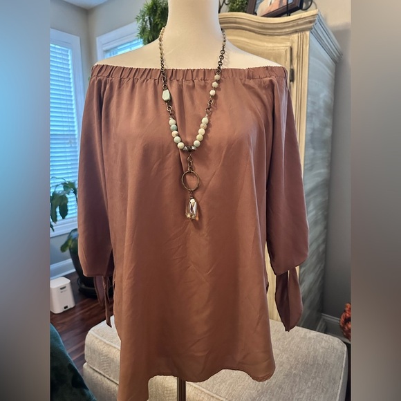 Rich Mocha Brown Off-the-Shoulder Tunic – Effortless Elegance - Picture 10 of 10